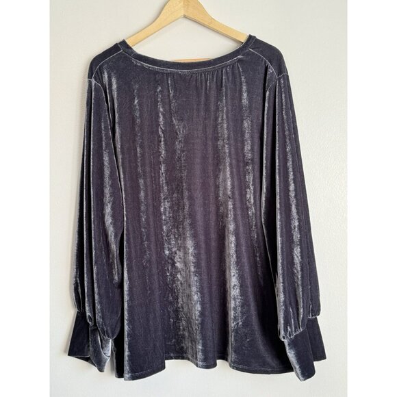 Ava & Viv 4X Gray Crushed Velvet Tunic Top Long Bishop Sleeve Glam Holiday Party - Picture 6 of 7